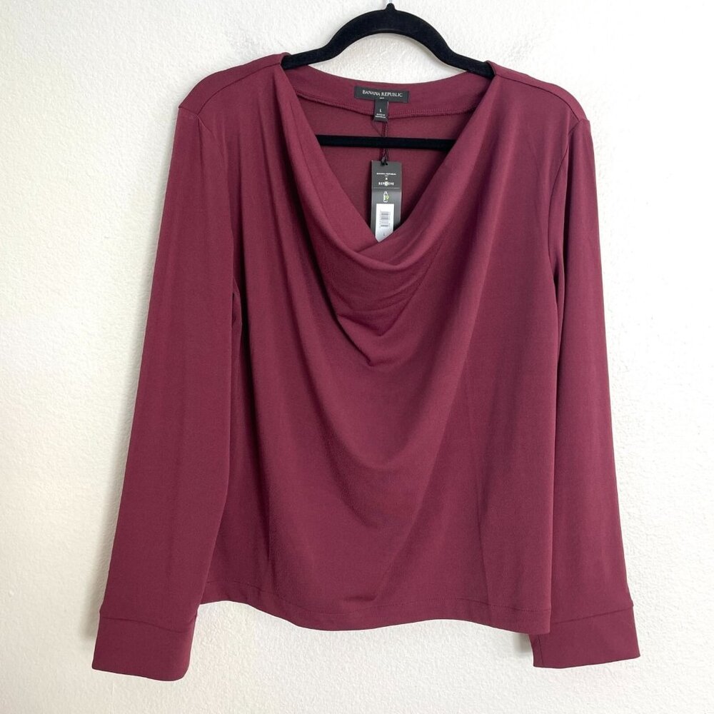 NEW Banana Republic Womens Largeโ Long Sleeve Cowl Neck Top Stretch Shirt